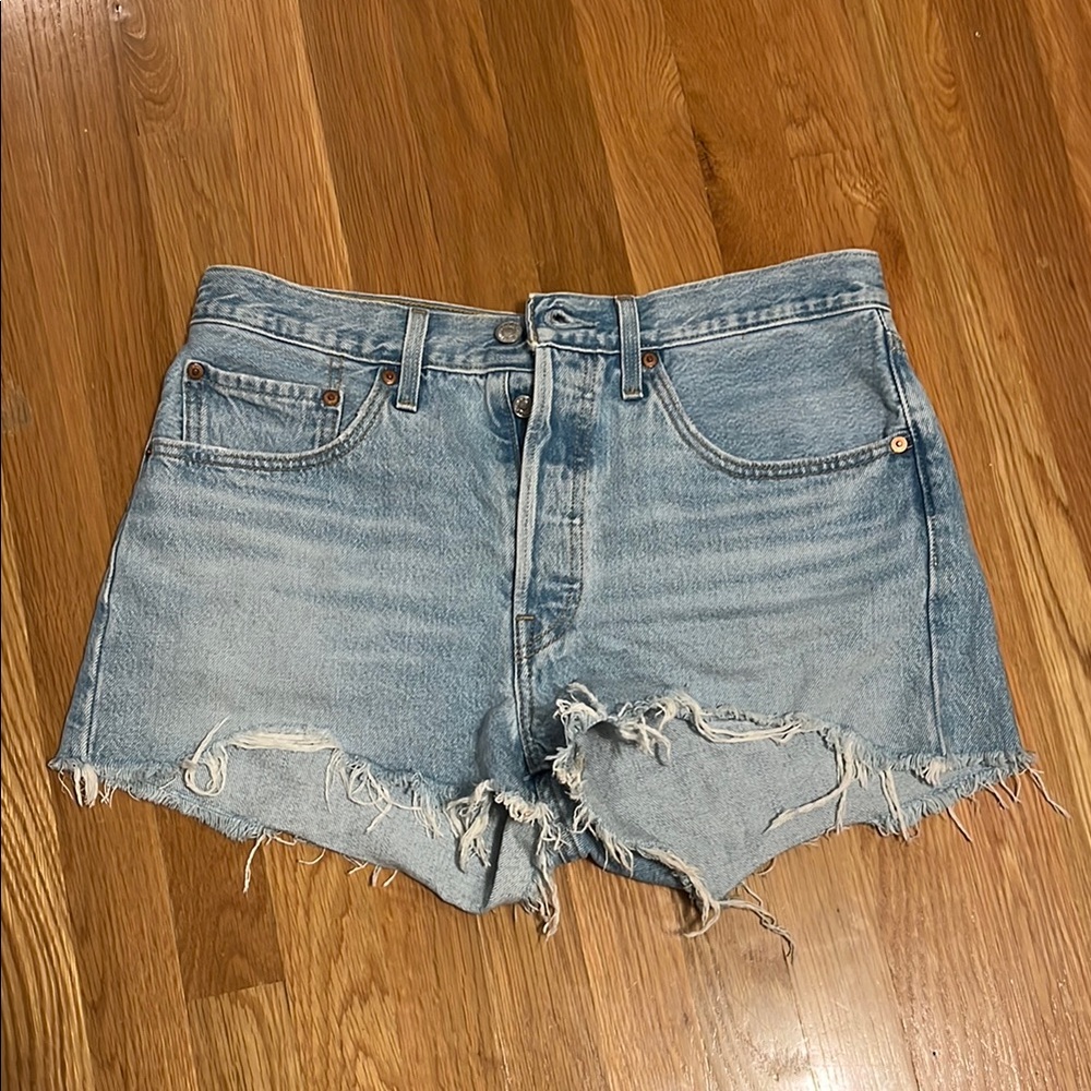 Levi's 501 Blue Jean Shorts High-Waisted Distressed